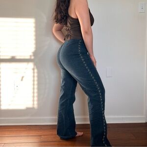 Vintage Y2K A.M.I. Dark wash flare jeans with side lace up detail // size 10